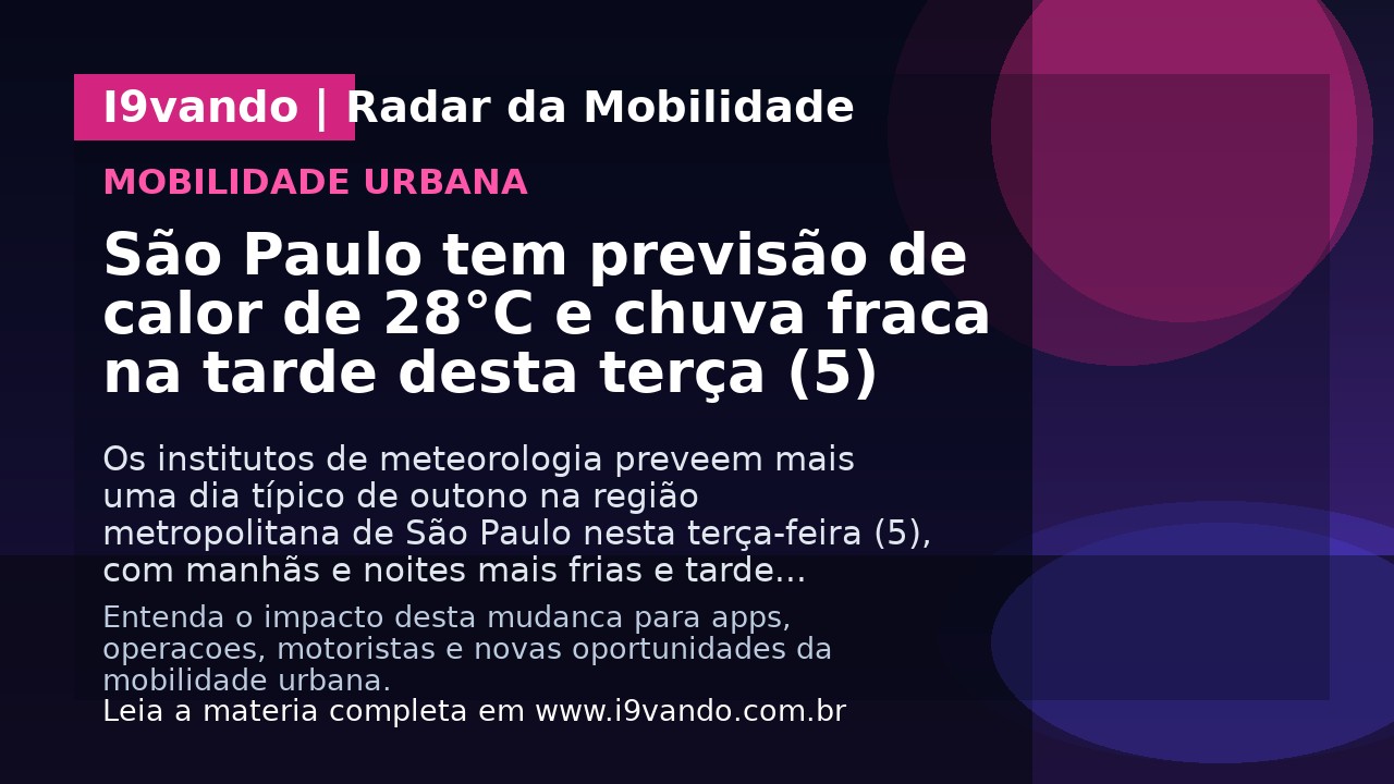 São Paulo tem previsão de calor de 28°C e chuva fraca na tarde desta terça (5)