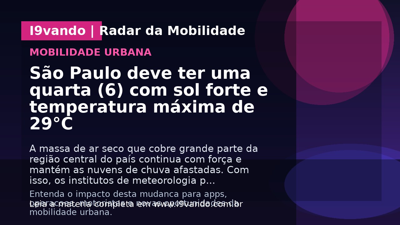 São Paulo deve ter uma quarta (6) com sol forte e temperatura máxima de 29°C