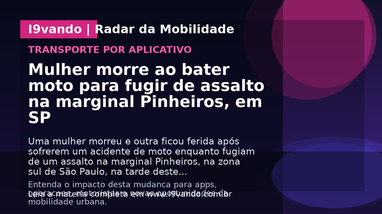 Mulher morre ao bater moto para fugir de assalto na marginal Pinheiros, em SP