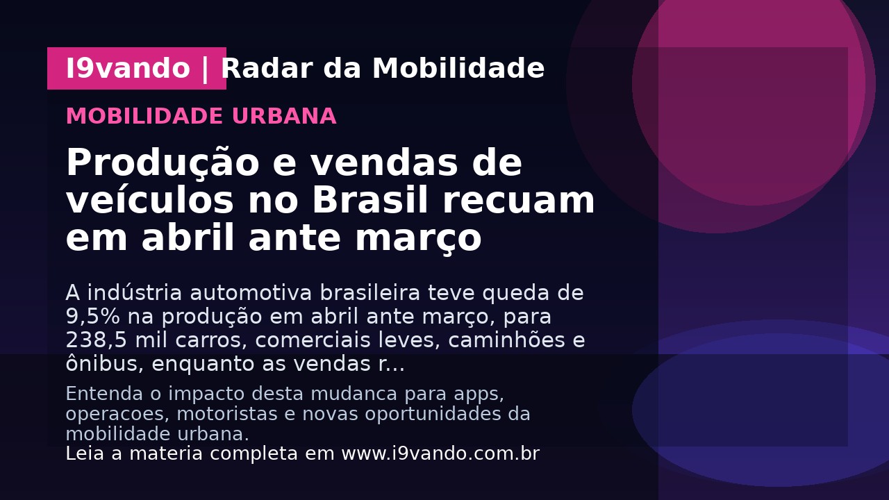 Produção e vendas de veículos no Brasil recuam em abril ante março