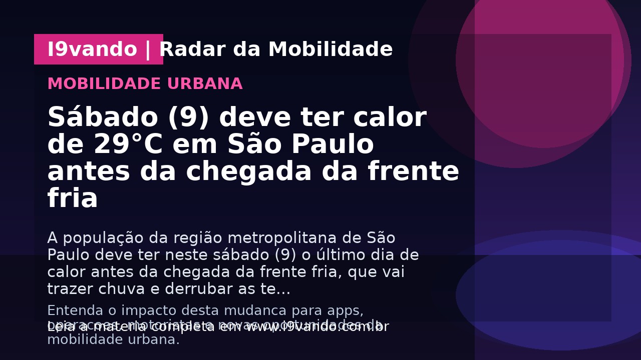 Sábado (9) deve ter calor de 29°C em São Paulo antes da chegada da frente fria