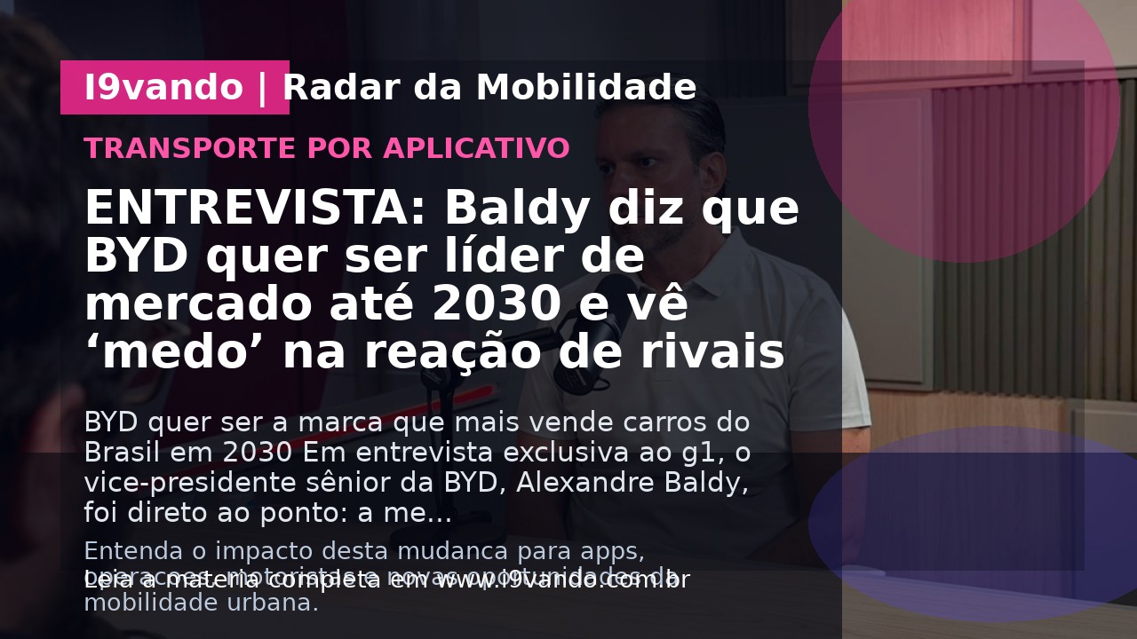 ENTREVISTA: Baldy diz que BYD quer ser líder de mercado até 2030 e vê ‘medo’ na reação de rivais