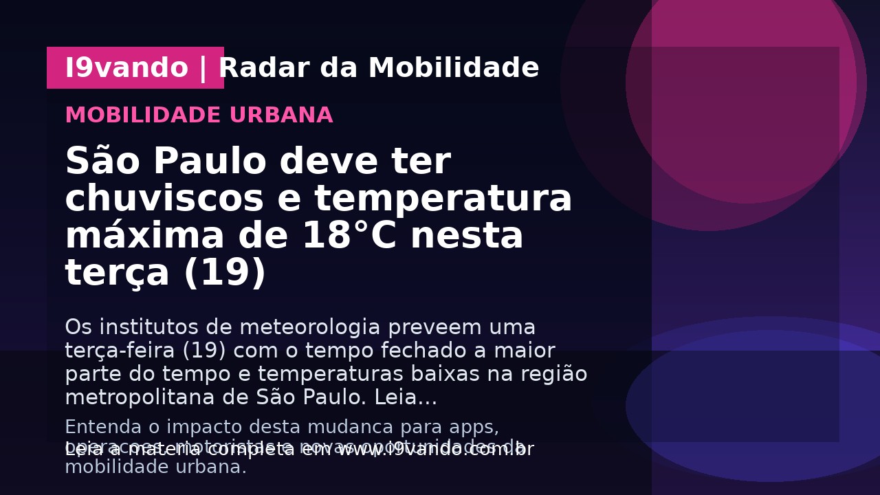 São Paulo deve ter chuviscos e temperatura máxima de 18°C nesta terça (19)