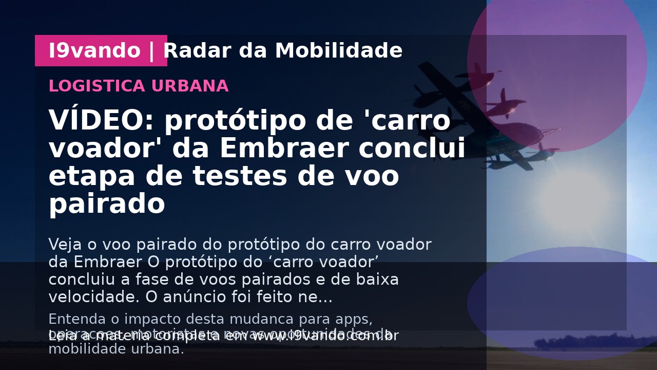 VÍDEO: protótipo de 'carro voador' da Embraer conclui etapa de testes de voo pairado