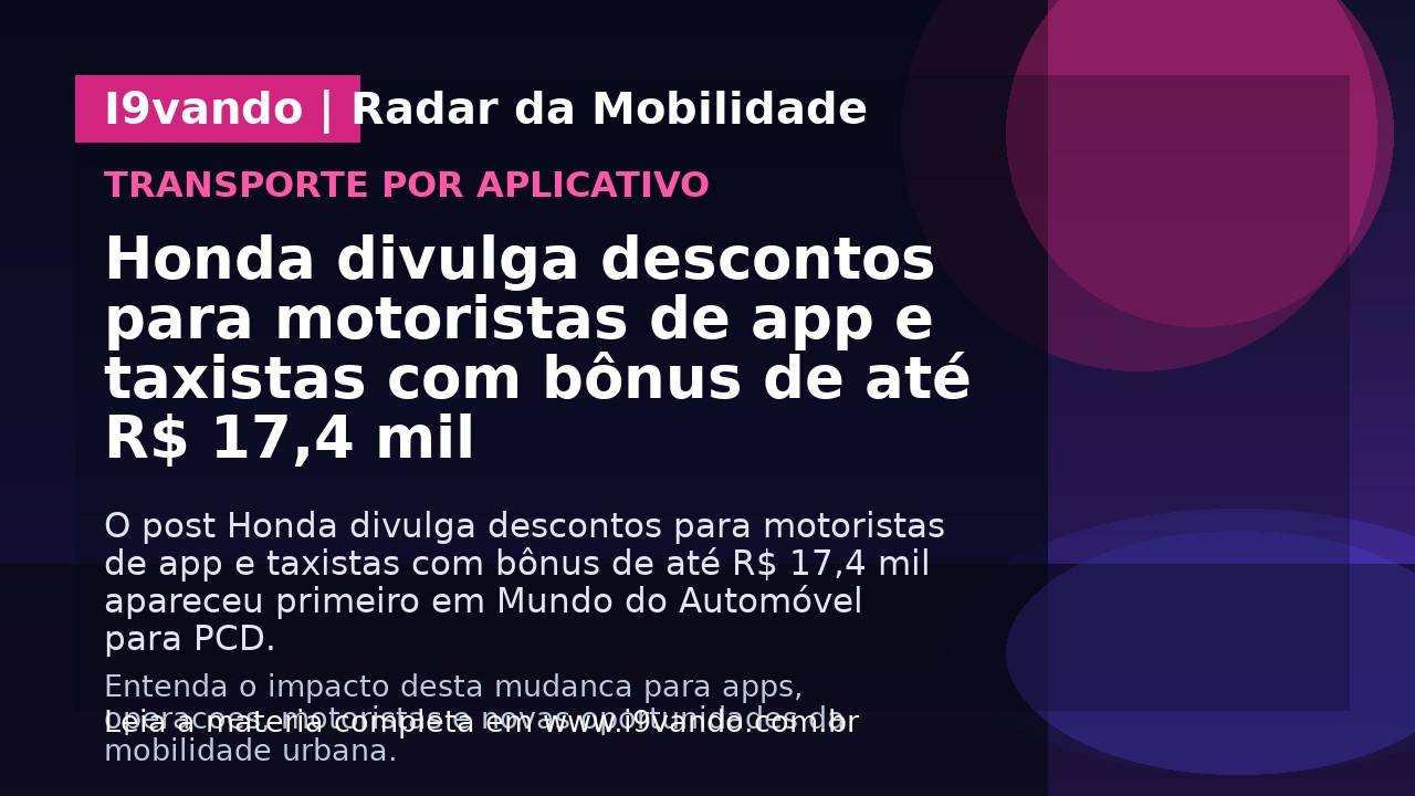 Honda divulga descontos para motoristas de app e taxistas com bônus de até R$ 17,4 mil
