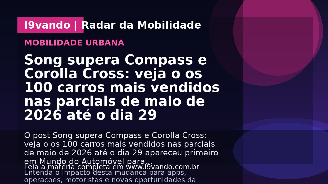 Song supera Compass e Corolla Cross: veja o os 100 carros mais vendidos nas parciais de maio de 2026 até o dia 29