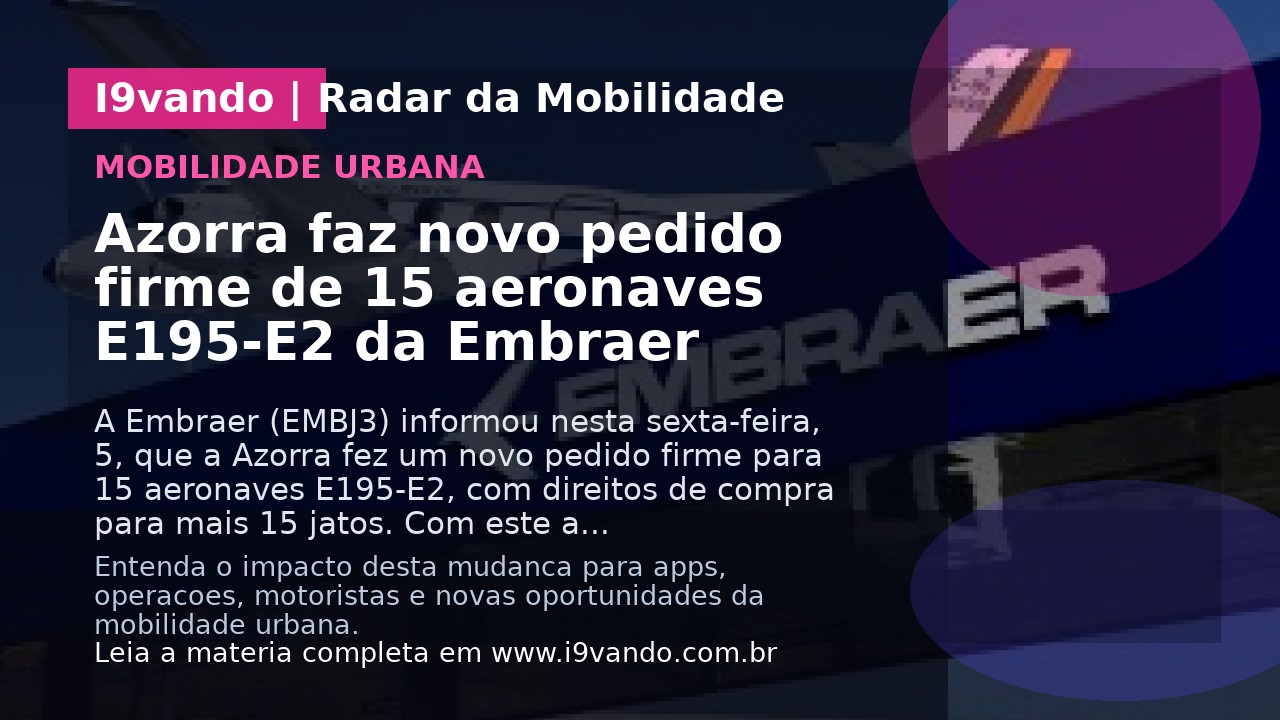 Azorra faz novo pedido firme de 15 aeronaves E195-E2 da Embraer