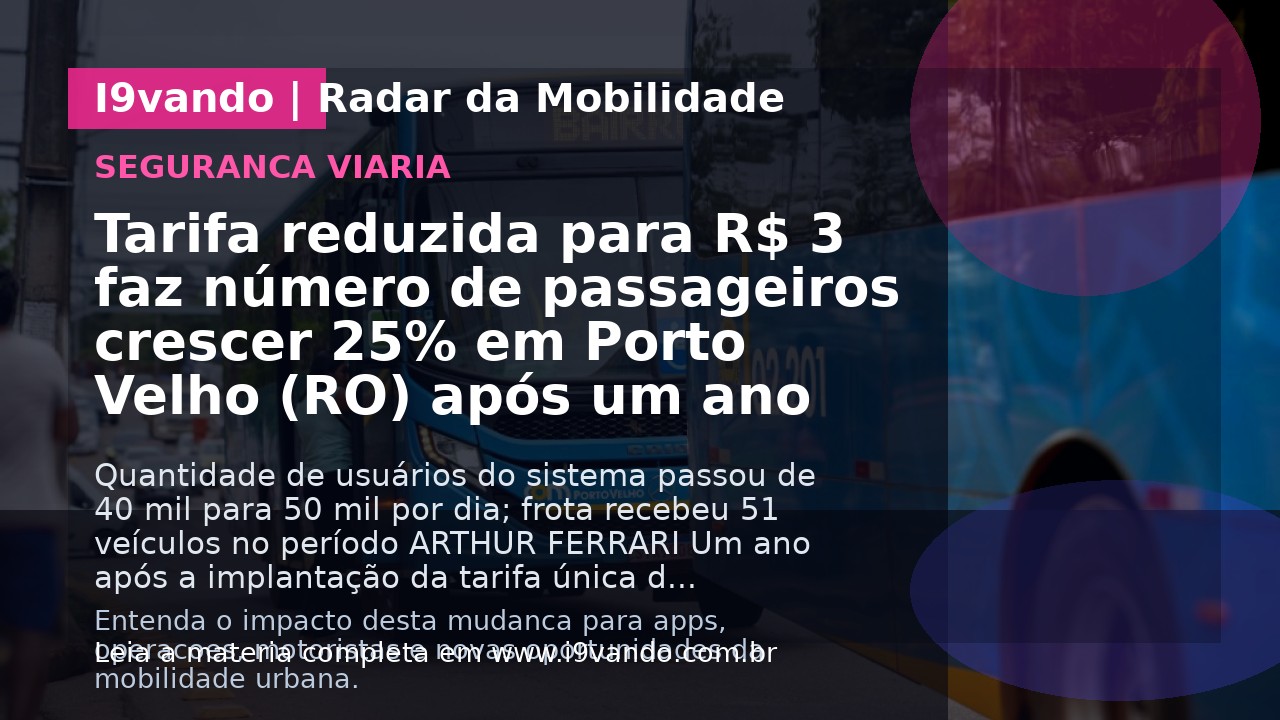 Tarifa reduzida para R$ 3 faz número de passageiros crescer 25% em Porto Velho (RO) após um ano