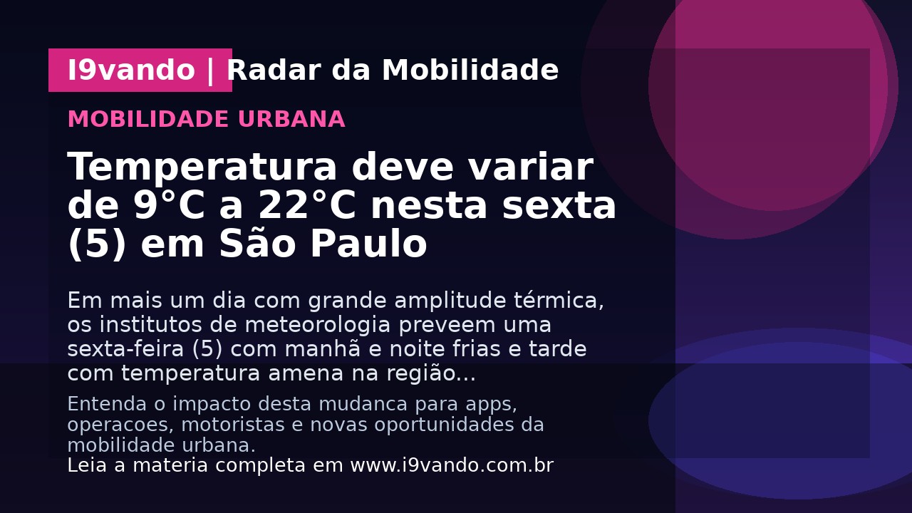 Temperatura deve variar de 9°C a 22°C nesta sexta (5) em São Paulo