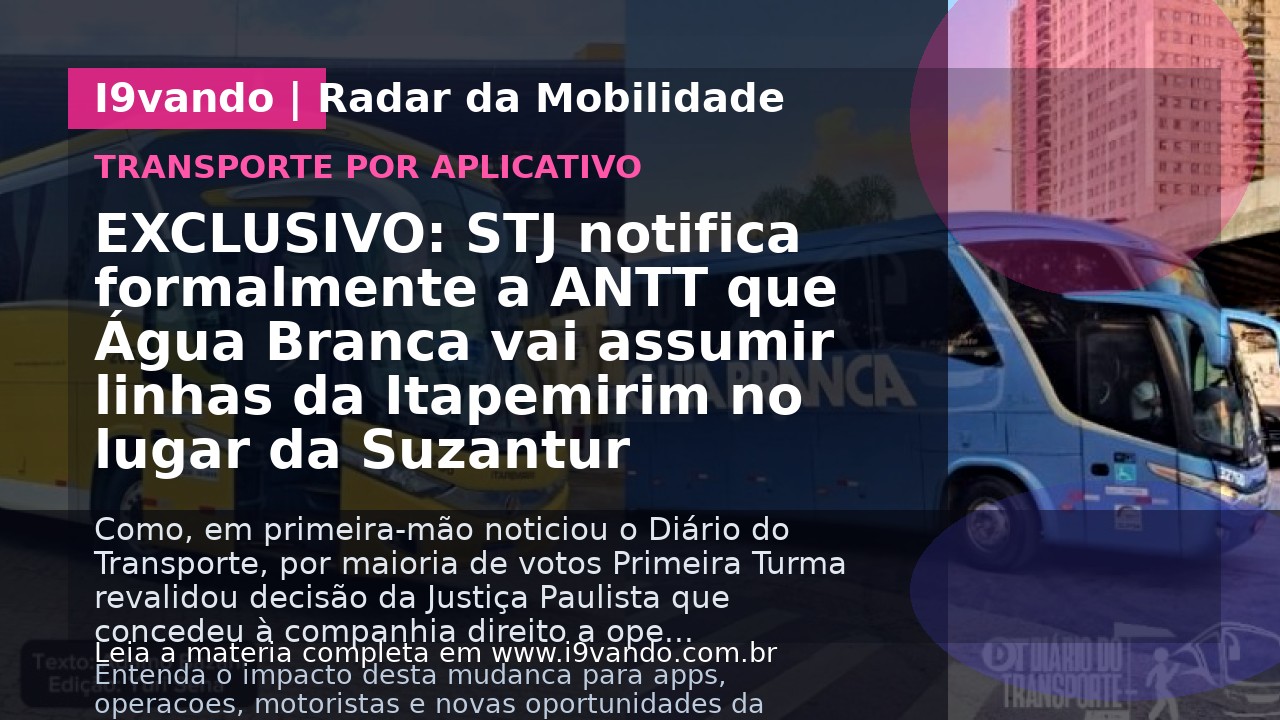EXCLUSIVO: STJ notifica formalmente a ANTT que Água Branca vai assumir linhas da Itapemirim no lugar da Suzantur