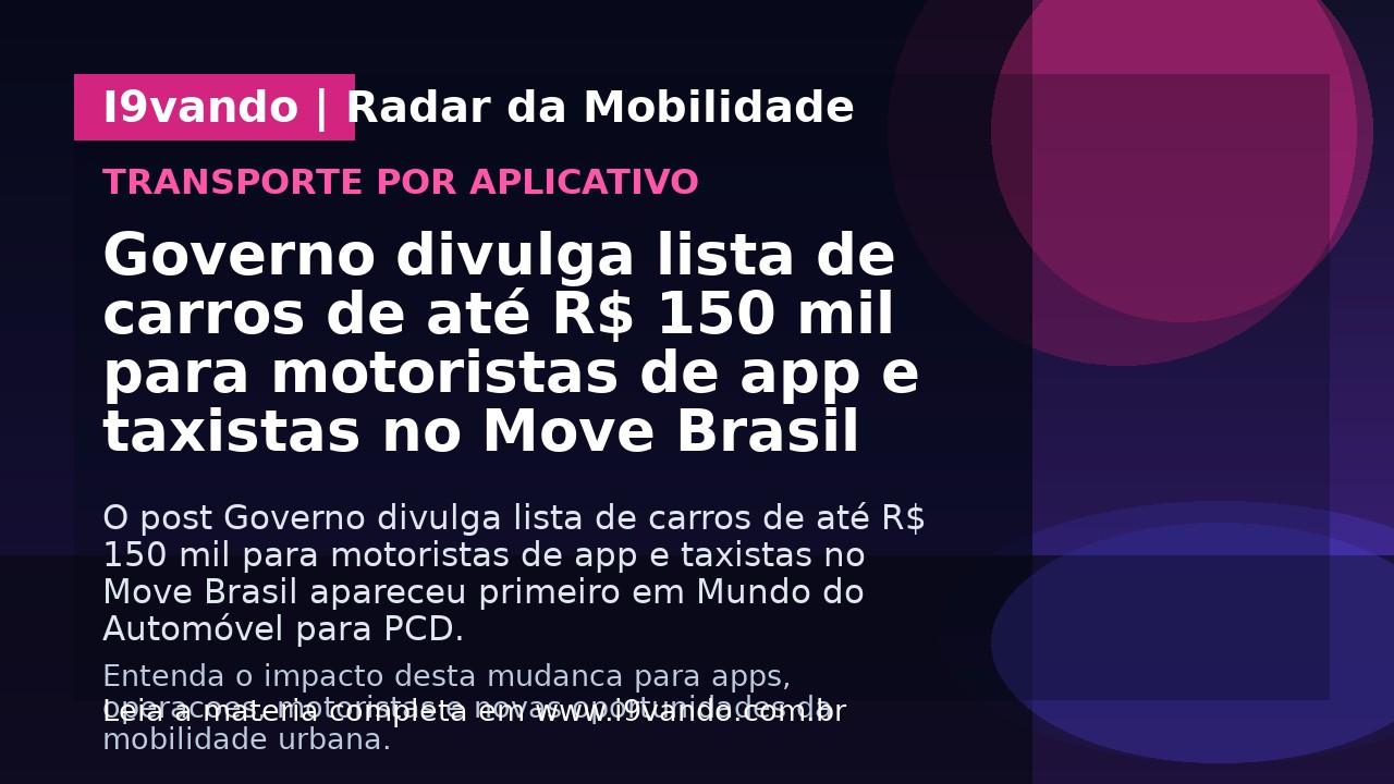 Governo divulga lista de carros de até R$ 150 mil para motoristas de app e taxistas no Move Brasil