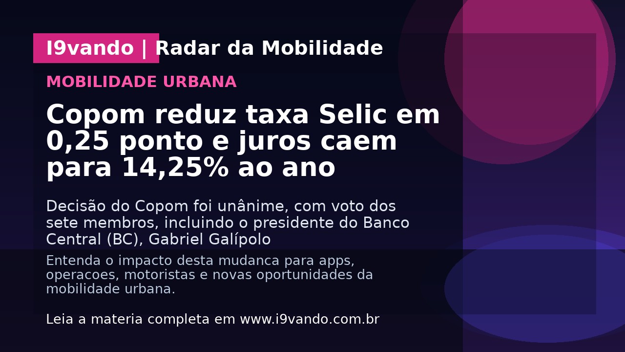 Copom reduz taxa Selic em 0,25 ponto e juros caem para 14,25% ao ano