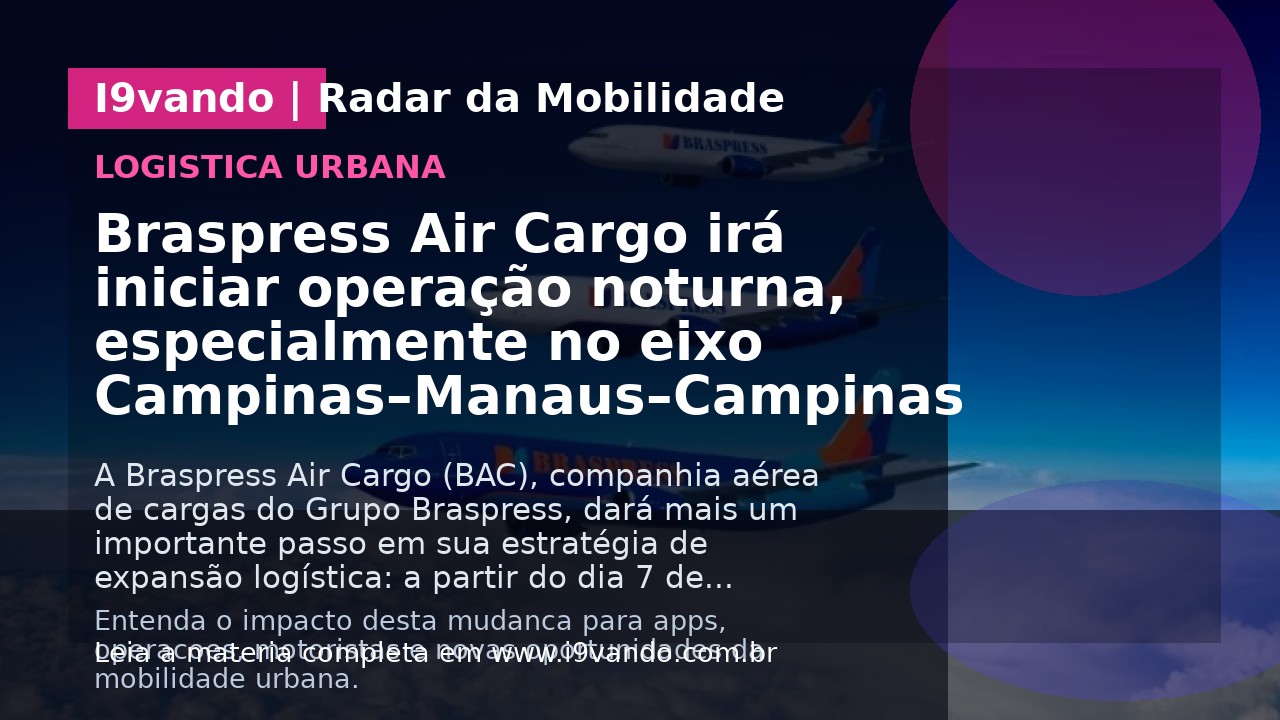 Braspress Air Cargo irá iniciar operação noturna, especialmente no eixo Campinas–Manaus–Campinas