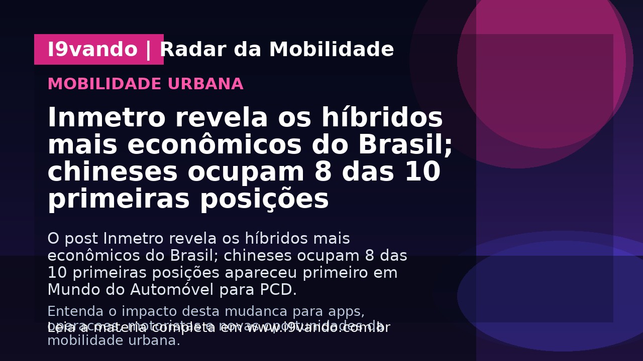 Inmetro revela os híbridos mais econômicos do Brasil; chineses ocupam 8 das 10 primeiras posições