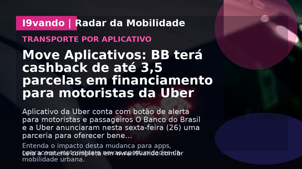 Move Aplicativos: BB terá cashback de até 3,5 parcelas em financiamento para motoristas da Uber