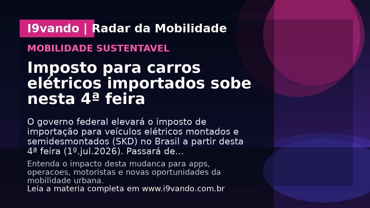 Imposto para carros elétricos importados sobe nesta 4ª feira