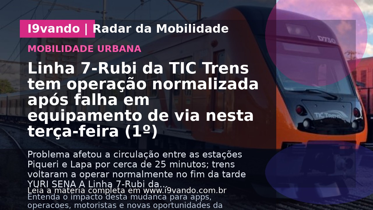 Linha 7-Rubi da TIC Trens tem operação normalizada após falha em equipamento de via nesta terça-feira (1º)