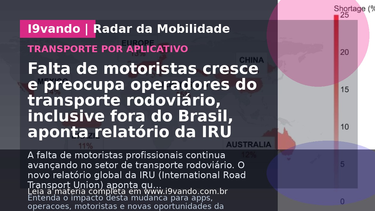 Falta de motoristas cresce e preocupa operadores do transporte rodoviário, inclusive fora do Brasil, aponta relatório da IRU