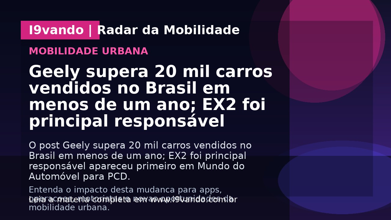 Geely supera 20 mil carros vendidos no Brasil em menos de um ano; EX2 foi principal responsável