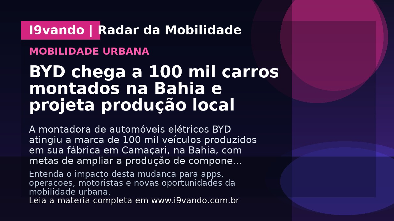 BYD chega a 100 mil carros montados na Bahia e projeta produção local
