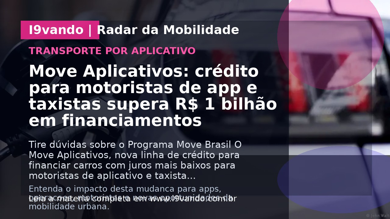 Move Aplicativos: crédito para motoristas de app e taxistas supera R$ 1 bilhão em financiamentos