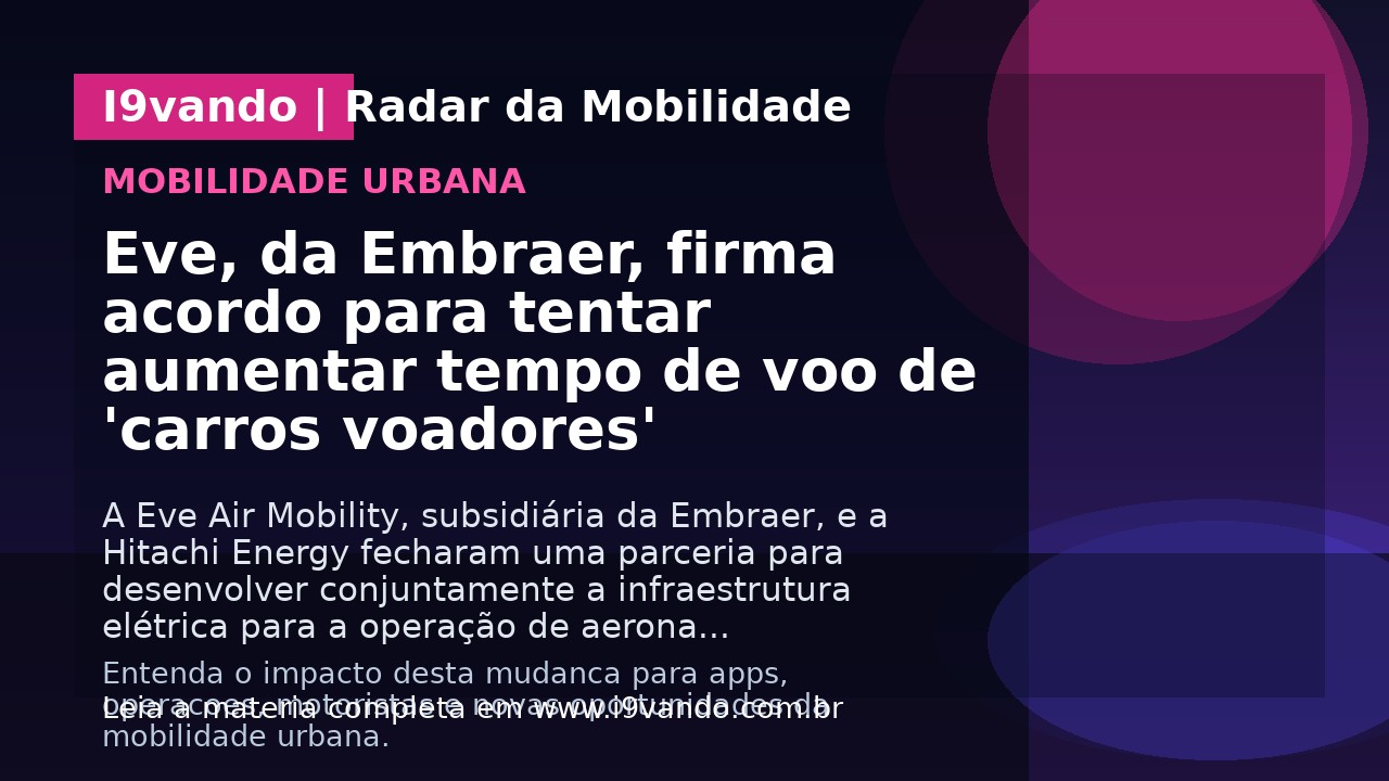 Eve, da Embraer, firma acordo para tentar aumentar tempo de voo de 'carros voadores'