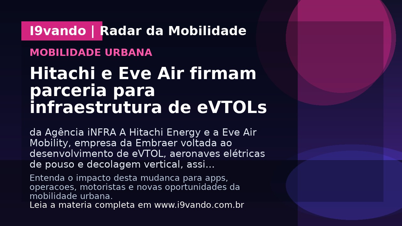 Hitachi e Eve Air firmam parceria para infraestrutura de eVTOLs