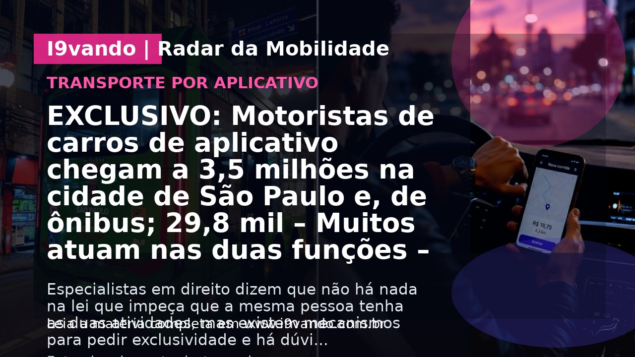 EXCLUSIVO: Motoristas de carros de aplicativo chegam a 3,5 milhões na cidade de São Paulo e, de ônibus; 29,8 mil – Muitos atuam nas duas funções – REPORTAGEM ESPECIAL