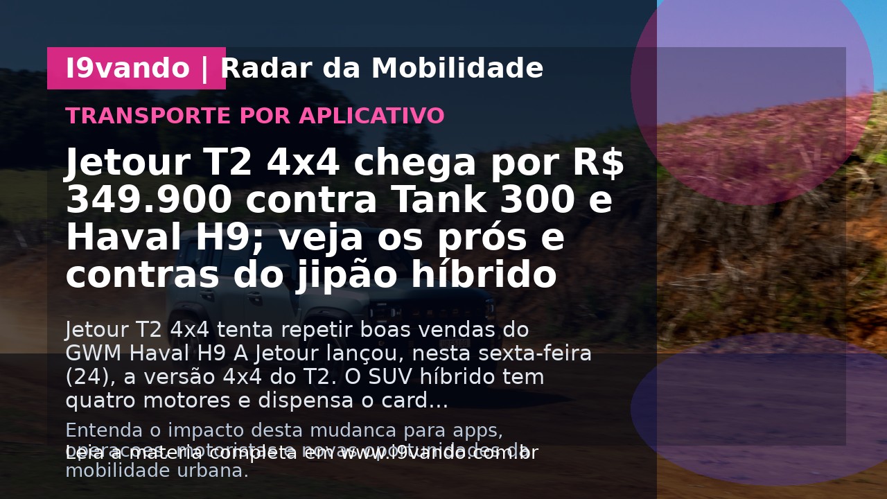 Jetour T2 4x4 chega por R$ 349.900 contra Tank 300 e Haval H9; veja os prós e contras do jipão híbrido