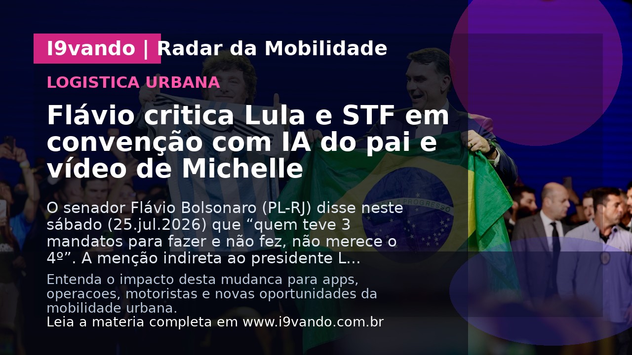 Flávio critica Lula e STF em convenção com IA do pai e vídeo de Michelle