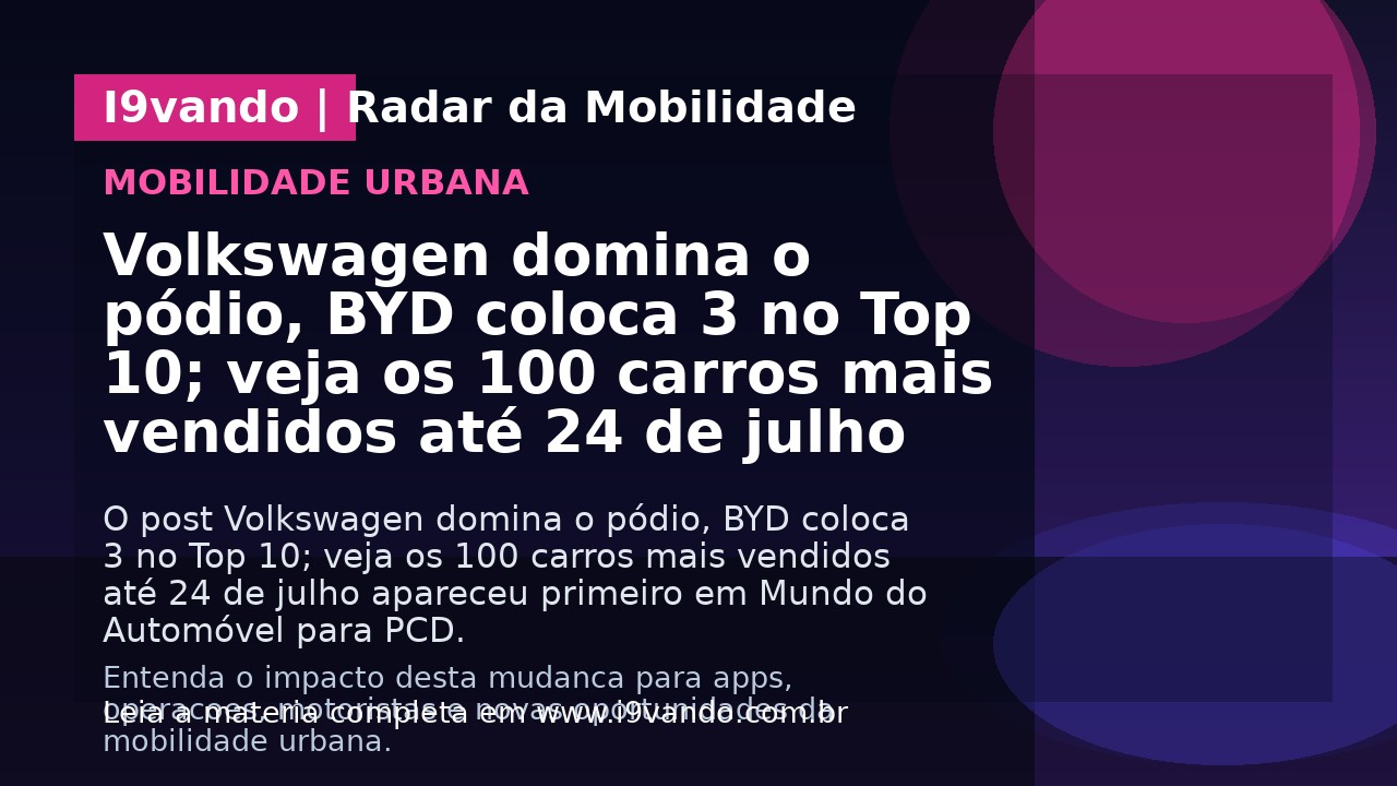 Volkswagen domina o pódio, BYD coloca 3 no Top 10; veja os 100 carros mais vendidos até 24 de julho