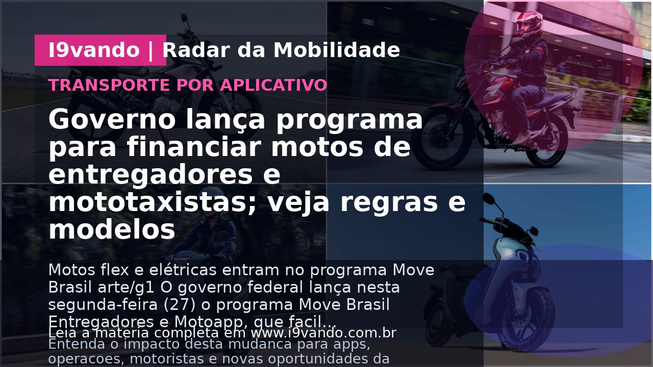 Governo lança programa para financiar motos de entregadores e mototaxistas; veja regras e modelos