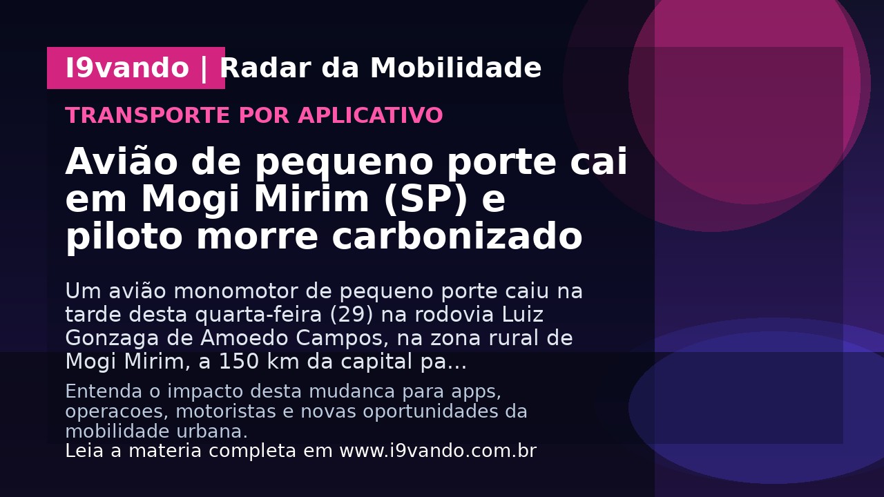 Avião de pequeno porte cai em Mogi Mirim (SP) e piloto morre carbonizado