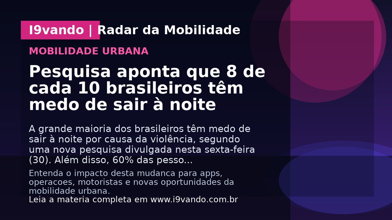 Pesquisa aponta que 8 de cada 10 brasileiros têm medo de sair à noite