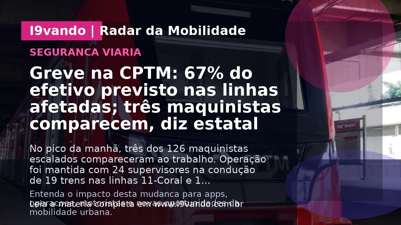 Greve na CPTM: 67% do efetivo previsto nas linhas afetadas; três maquinistas comparecem, diz estatal