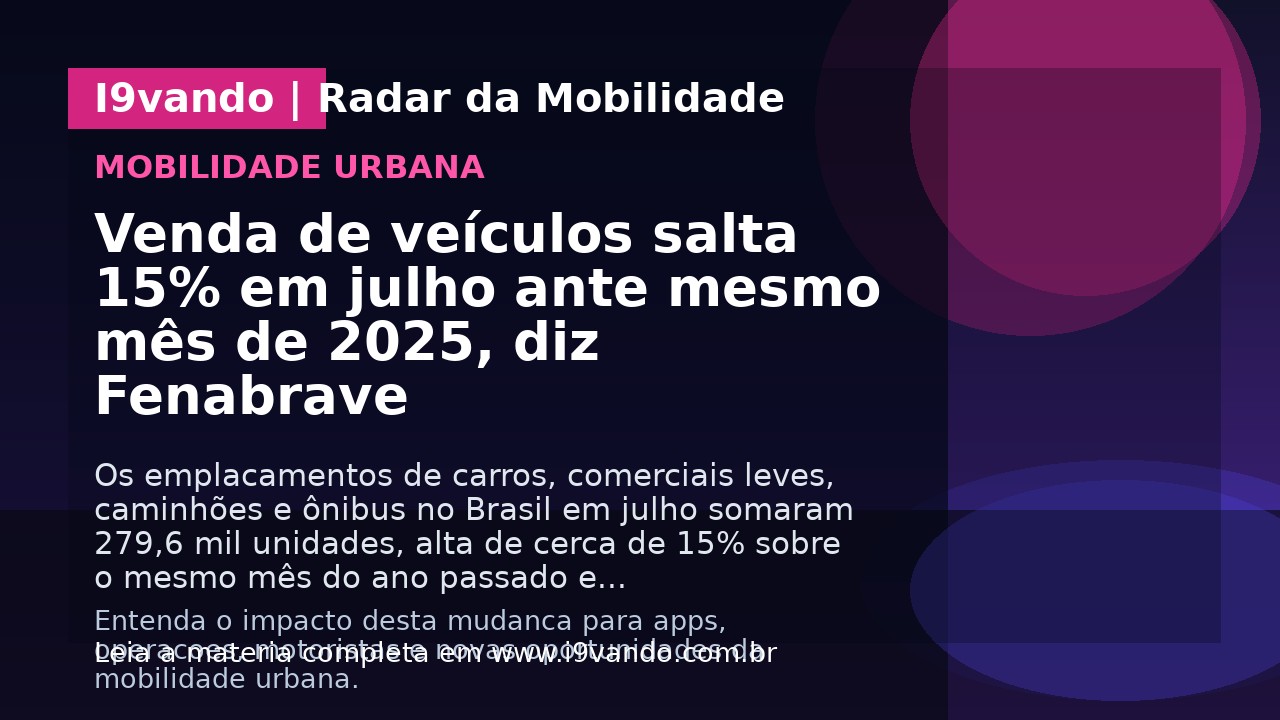 Venda de veículos salta 15% em julho ante mesmo mês de 2025, diz Fenabrave