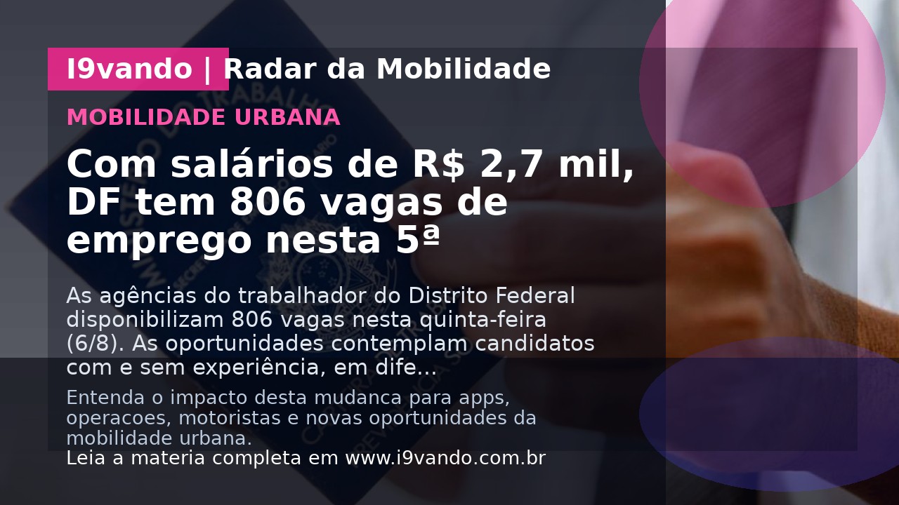 Com salários de R$ 2,7 mil, DF tem 806 vagas de emprego nesta 5ª