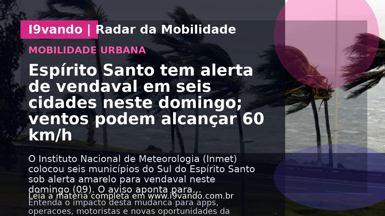 Espírito Santo tem alerta de vendaval em seis cidades neste domingo; ventos podem alcançar 60 km/h