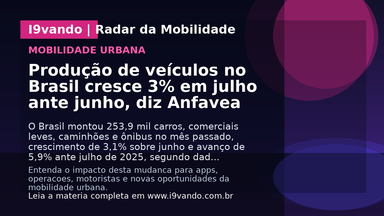 Produção de veículos no Brasil cresce 3% em julho ante junho, diz Anfavea