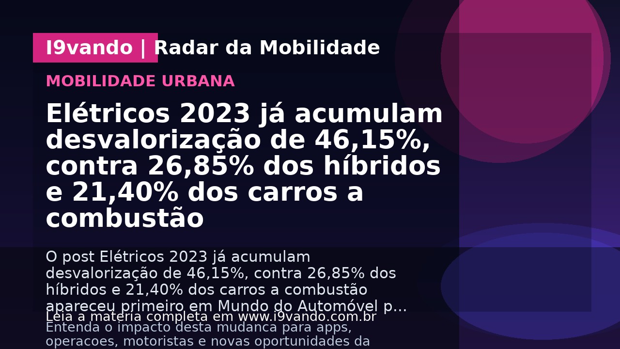 Elétricos 2023 já acumulam desvalorização de 46,15%, contra 26,85% dos híbridos e 21,40% dos carros a combustão