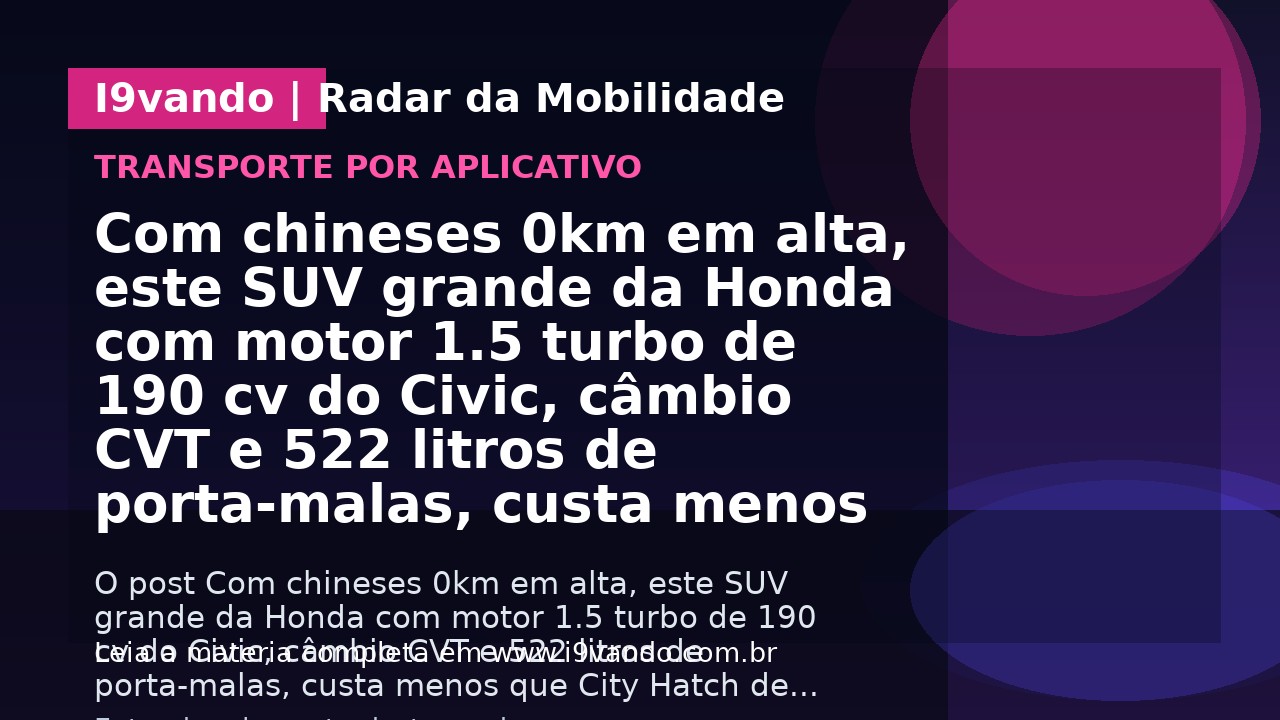 Com chineses 0km em alta, este SUV grande da Honda com motor 1.5 turbo de 190 cv do Civic, câmbio CVT e 522 litros de porta-malas, custa menos que City Hatch de entrada
