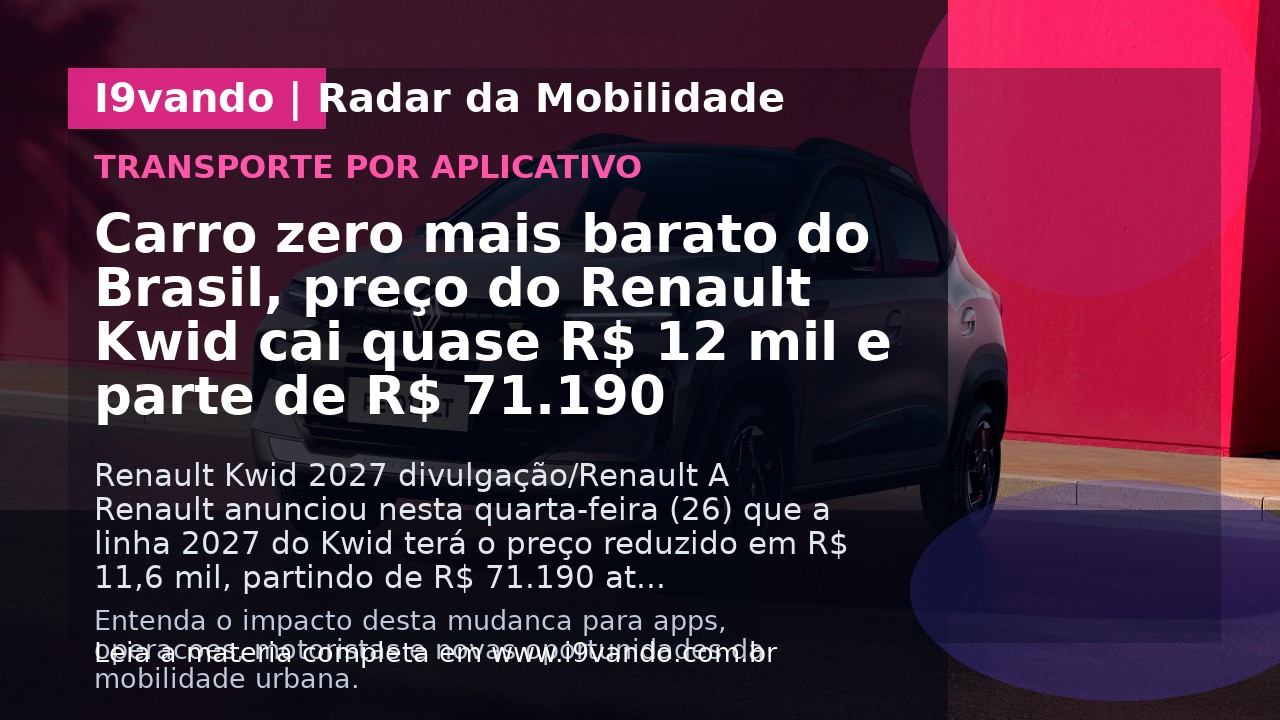Carro zero mais barato do Brasil, preço do Renault Kwid cai quase R$ 12 mil e parte de R$ 71.190
