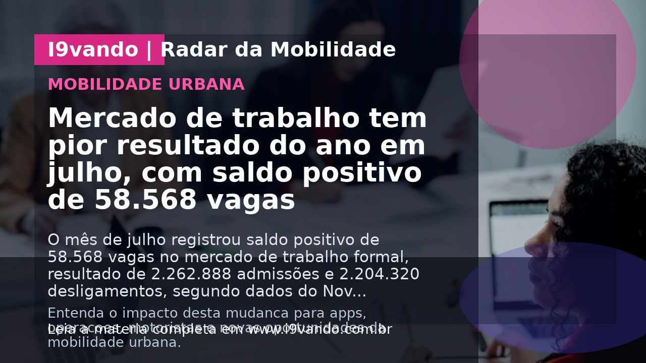 Mercado de trabalho tem pior resultado do ano em julho, com saldo positivo de 58.568 vagas