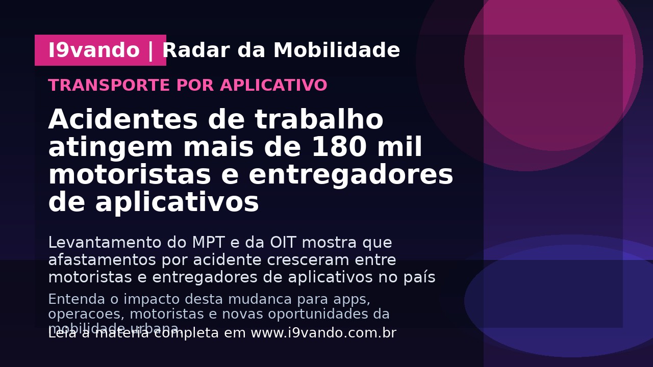 Acidentes de trabalho atingem mais de 180 mil motoristas e entregadores de aplicativos
