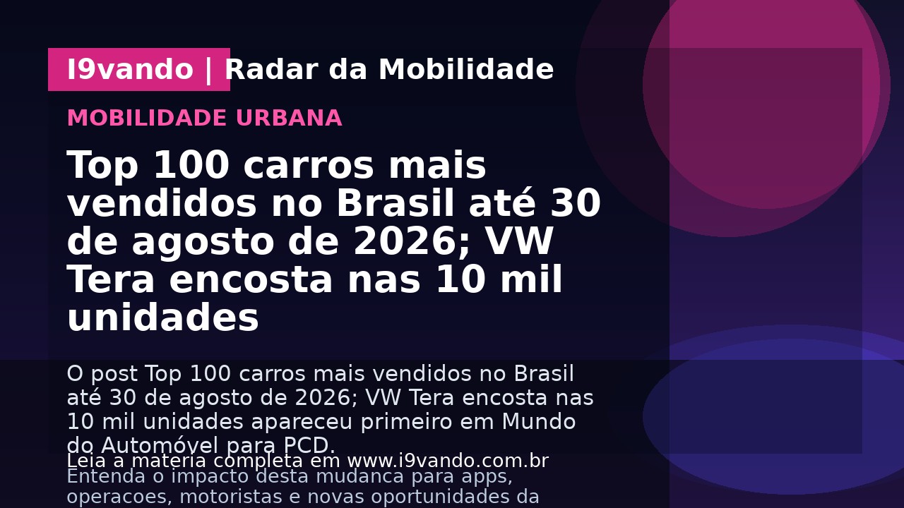 Top 100 carros mais vendidos no Brasil até 30 de agosto de 2026; VW Tera encosta nas 10 mil unidades