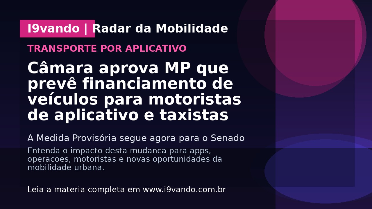 Câmara aprova MP que prevê financiamento de veículos para motoristas de aplicativo e taxistas