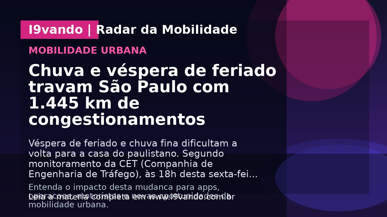 Chuva e véspera de feriado travam São Paulo com 1.445 km de congestionamentos