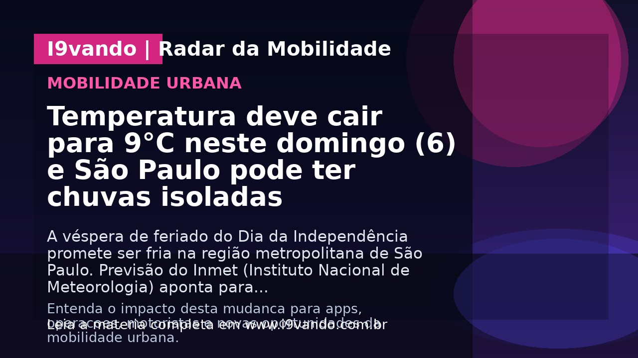 Temperatura deve cair para 9°C neste domingo (6) e São Paulo pode ter chuvas isoladas