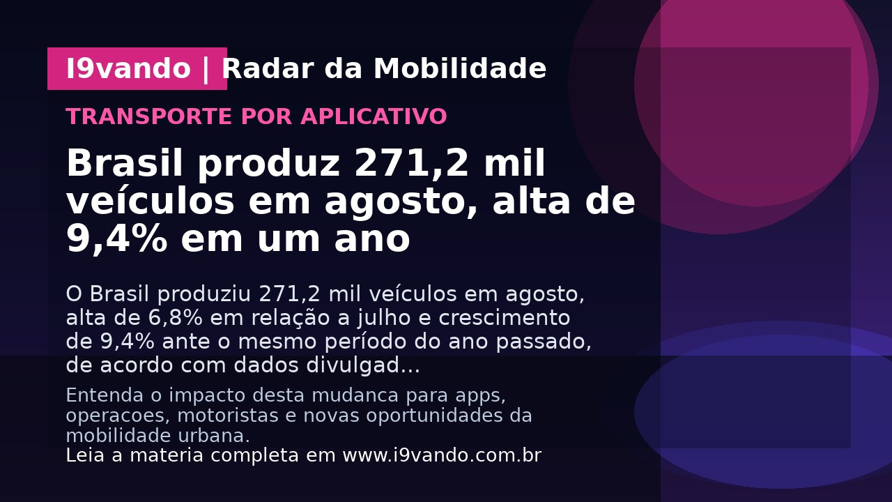 Brasil produz 271,2 mil veículos em agosto, alta de 9,4% em um ano