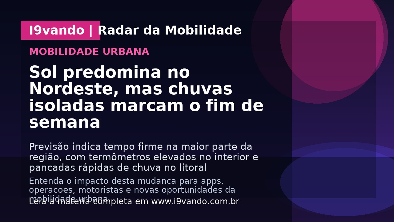 Sol predomina no Nordeste, mas chuvas isoladas marcam o fim de semana